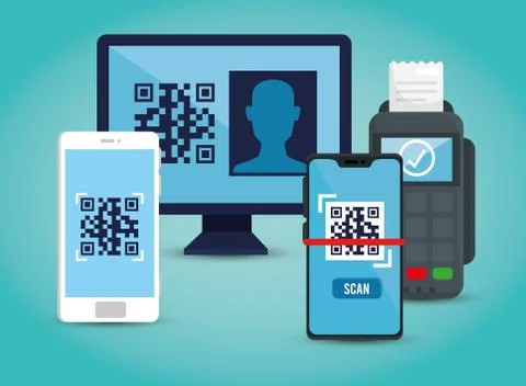 Qr code inside smartphones dataphone and computer vector design 库存插图