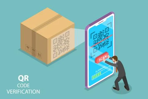 QR code Isometric flat vector conceptual illustration. Stockillustratie