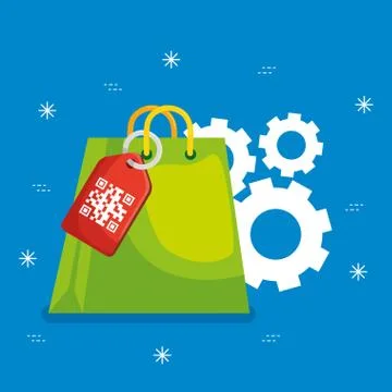 Qr code label bag and gears vector design Stock Illustration