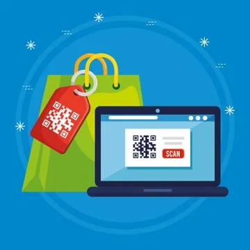 Qr code label bag and laptop vector design Stock Illustration