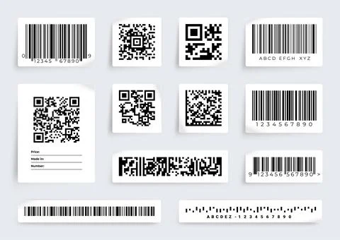 QR code label. Barcode product price scan tags. Digital data information Stock Illustration