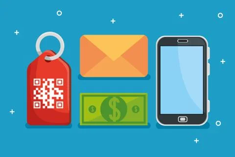 Qr code label envelope bill and smartphone vector design Stock Illustration