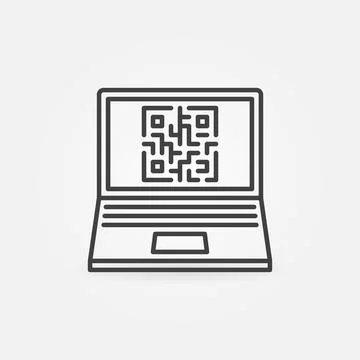 QR Code on Laptop Screen vector concept line icon Illustrazione stock