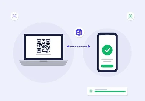QR code login authentication flat design vector illustration with laptop screen 库存插图