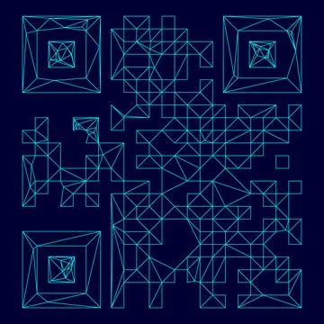 QR code low poly triangulation triangulated polygonal electric cyan blue vibr Stock Illustration