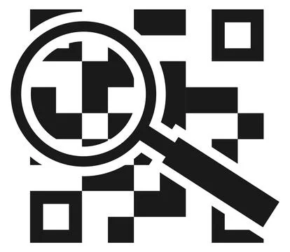 Qr code with magnifying glass. Data encoding icon Stock Illustration
