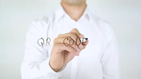 QR Code, Man Writing on Glass Foto stock