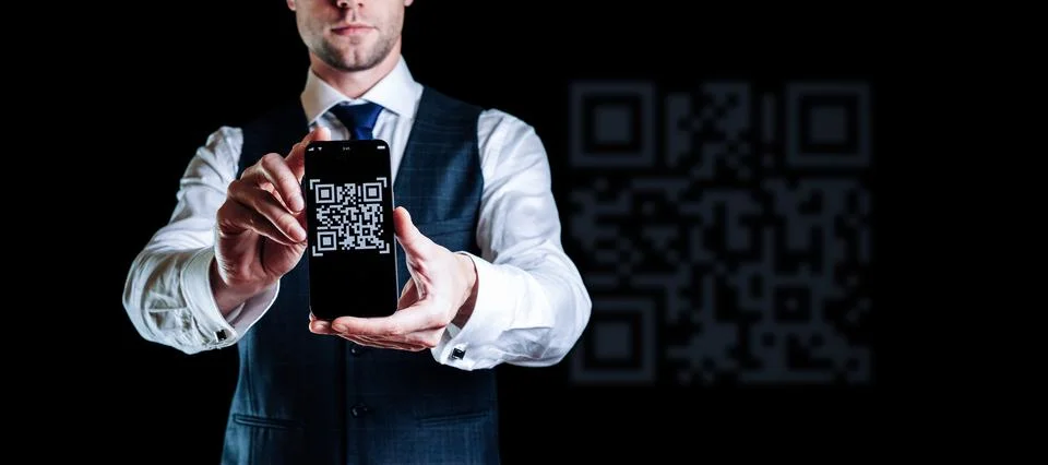 Qr code mobile. Digital mobile smart phone with qr code scanner on smartphone Stock Photos