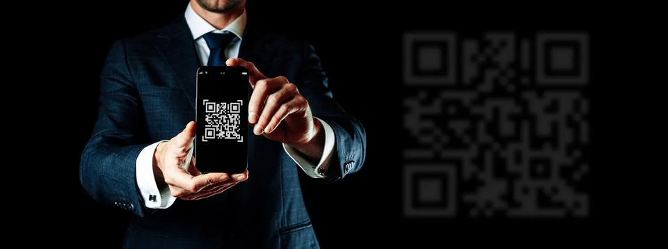 Qr code mobile. Digital mobile smart phone with qr code scanner on smartphone Stock Photos