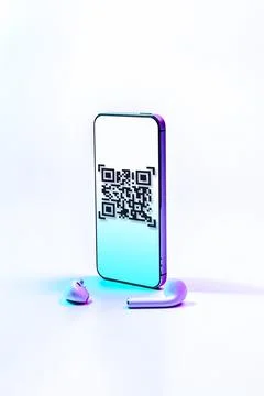 Qr code mobile. Digital smart phone with qr code scanner on smartphone screen Stock Photos