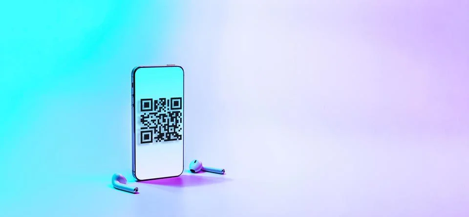 Qr code mobile. Digital smart phone with qr code scanner on smartphone screen Stock Photos