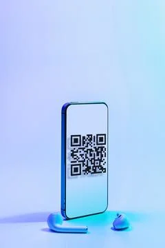 Qr code mobile. Digital smart phone with qr code scanner on smartphone screen Stock Photos