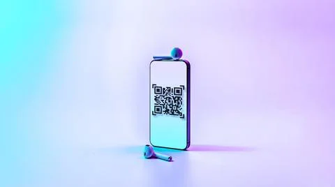 Qr code mobile. Digital smart phone with qr code scanner on smartphone screen Foto stock