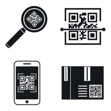 QR code mobile icons set, simple style Stock Illustration
