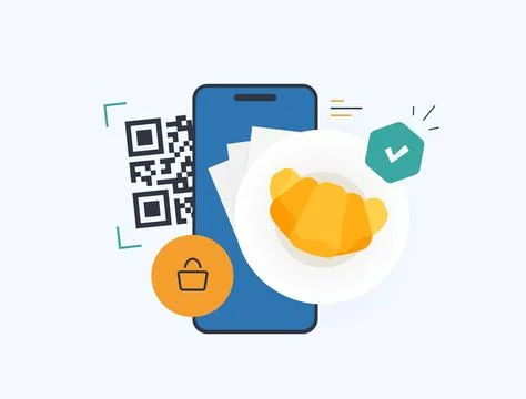 QR code mobile ordering transforms restaurant dining with effortless smartphone Stock Illustration