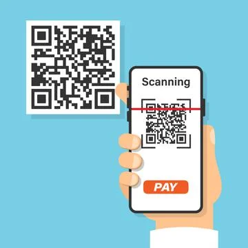 Qr code mobile payment icon in flat style. Online shopping vector illustratio Illustrazione stock