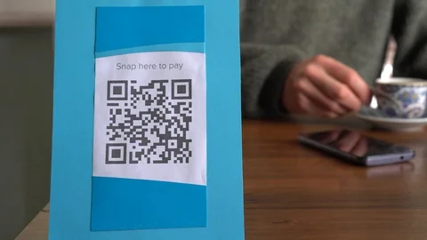 QR Code Mobile Payment System in the Cafe Video stock 103216978