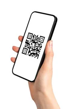 QR code on mobile phone application. QRcode scanner app in hand isolated Foto stock