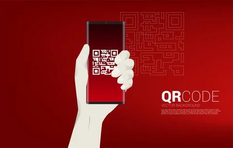 QR code on mobile phone in hand. Concept for e-commerce and retail shopping. Illustrazione stock