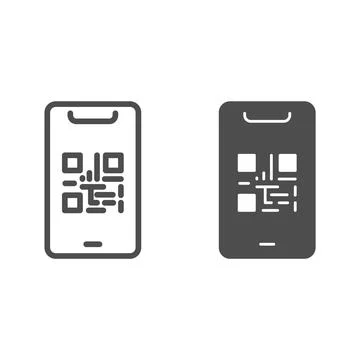 QR code on mobile phone line and solid icon, technologies concept, qr code 스톡 일러스트