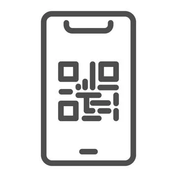 QR code on mobile phone line icon, technologies concept, qr code payment sign on 스톡 일러스트