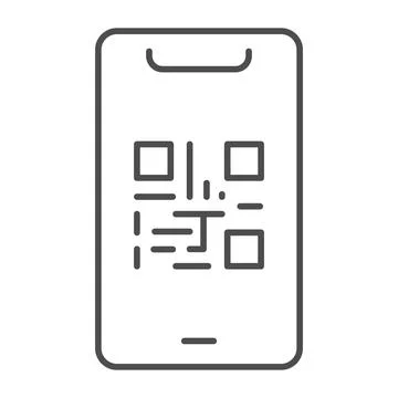QR code on mobile phone thin line icon, technologies concept, qr code payment Stock Illustration