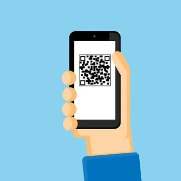 QR code on mobile phone vector business design. Illustrazione stock