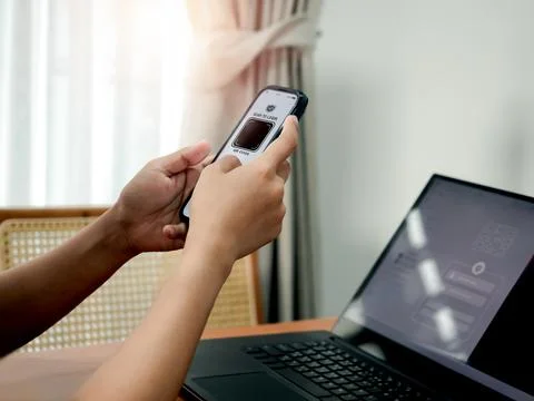 QR Code, multi factor authentication security concept. Digital scanner, gra.. Stock Photos