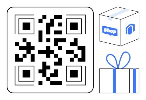 QR Code for Online Shopping with Delivery Box and Gift Package for Customer.. Stockillustratie