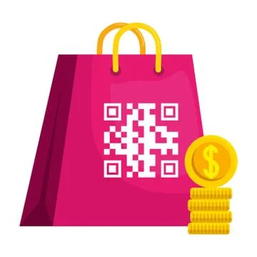 Qr code over bag and coins vector design 스톡 일러스트