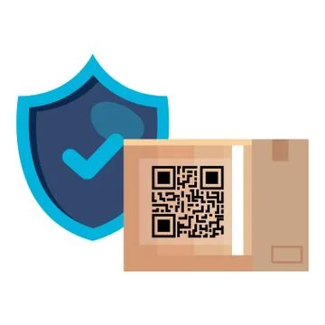 Qr code over box and shield vector design 스톡 일러스트