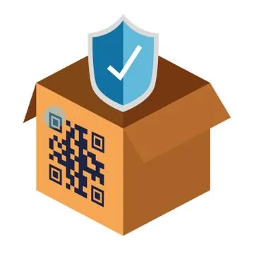 Qr code over box and shield vector design Stock Illustration