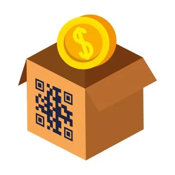 Qr code over box and coin vector design Stock-Illustration