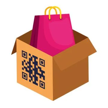 Qr code over box and bag vector design 스톡 일러스트