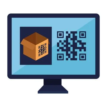 Qr code over box and computer vector design Stock-Illustration
