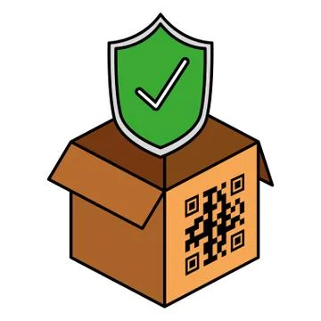 Qr code over box and shield vector design Stock Illustration