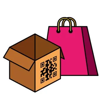 Qr code over box and bag vector design Stock Illustration