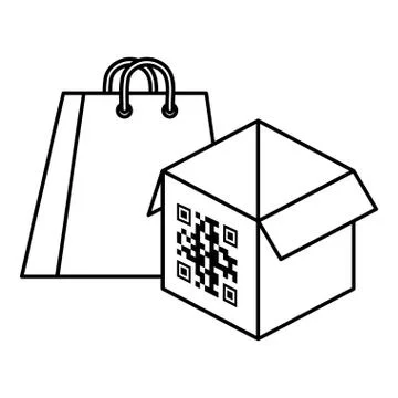 Qr code over box and bag vector design Stock Illustration
