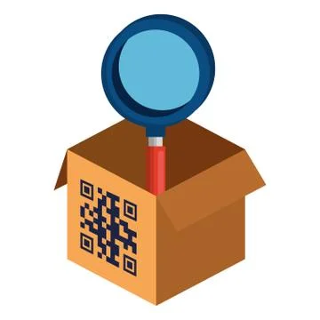 Qr code over box and lupe vector design Stock Illustration