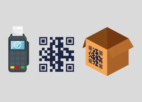 Qr code over box and dataphone vector design Stock Illustration