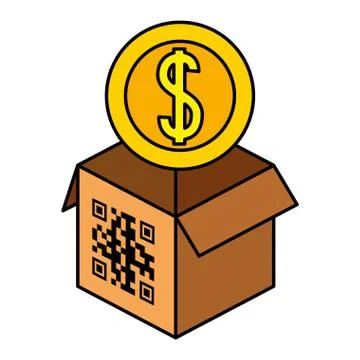 Qr code over box and coin vector design イラスト素材