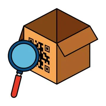 Qr code over box and lupe vector design 스톡 일러스트