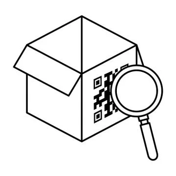Qr code over box and lupe vector design 스톡 일러스트