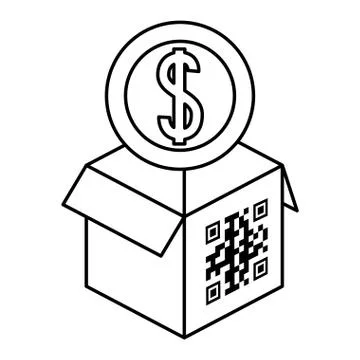 Qr code over box and coin vector design Stock Illustration