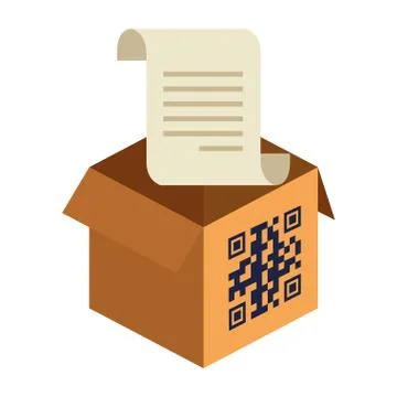 Qr code over box and receipt paper vector design Stock Illustration