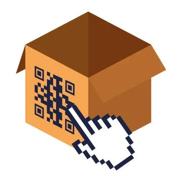 Qr code over box and cursor hand vector design Stock Illustration