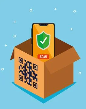 Qr code over box and smartphone vector design 스톡 일러스트