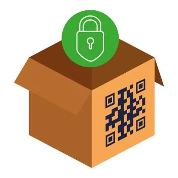 Qr code over box and padlock vector design Stock-Illustration