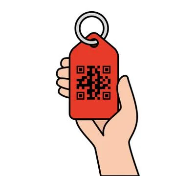 Qr code over label and hand vector design Stock Illustration