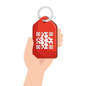Qr code over label and hand vector design 스톡 일러스트